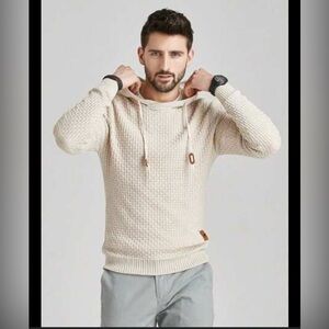 SHEIN Manifinity Homme Men Patched Detail Drawstring Hooded Sweater XL Beige